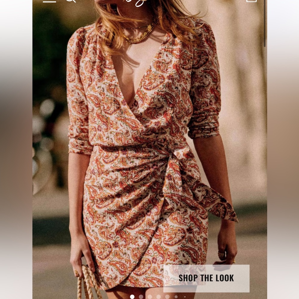 Long Sleeve Paisley Wrap Dress in Rust Multi